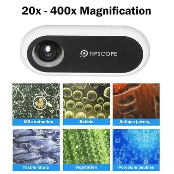 Универсальный карманный микроскоп сотового телефона с увеличением от 20x до 400x для IOS Android белый