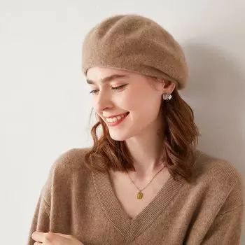 Универсальный кашемировый берет в стиле ретро, вязаная шапка из шерсти, женская новая мягкая липкая шапка