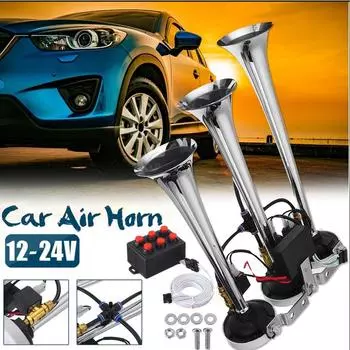 Универсальный комплект 12 В/24 В, 3 трубы, 6 мелодий, супер громкий воздушный звуковой сигнал, комплект для автомобиля, грузовика, поезда, лодки