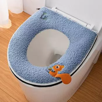 Универсальный коврик для унитаза из хлопка, зимний, теплый, на молнии, для дома, всесезонный, водонепроницаемый, подкладка, мягкий чехол для сиденья унитаза, горшок синий