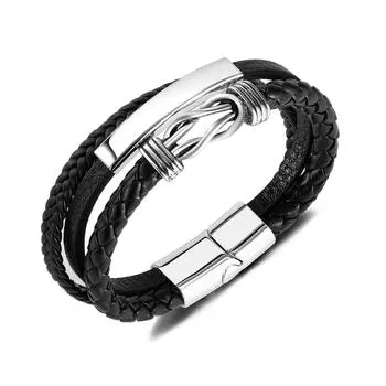 Универсальный кожаный браслет из нержавеющей стали в стиле ретро для мужчин 21CM
