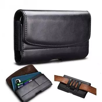 Универсальный кожаный чехол-кобура для телефона, сумка для мобильного телефона iPhone 14 13 Samsung Huawei Xiaomi, мужская поясная сумка L чёрный