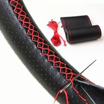 Универсальный кожаный чехол на руль автомобиля с вышивкой, подходит для 38 см 14 дюймов, дышащий и противоскользящий чехол для шитья своими руками, черный, серый, бежевый