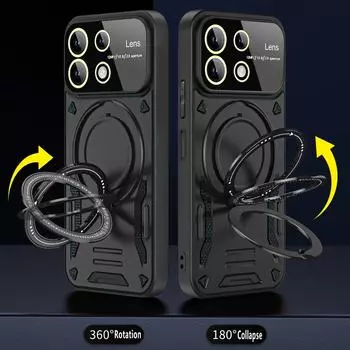 Универсальный кронштейн для чехлов мобильных телефонов iPhone 15, Huawei Mate 60 и Apple 14 Pro Max с большим окошком и функцией магнитной присоски. iPhone15plus/14plus QS2 чёрный