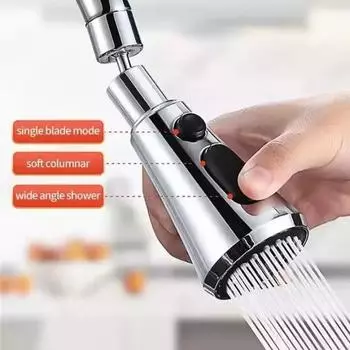 Универсальный кухонный кран-аэратор на 360°, сменная насадка-распылитель, выдвижная водосберегающая душевая головка, удлинитель-адаптер серебряный