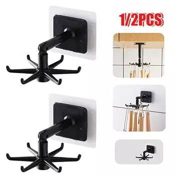 Универсальный кухонный крючок, многоцелевые аксессуары для ванной комнаты, вращающаяся на 360 градусов полка с шестью лапками, органайзер для хранения, вешалка для дома 1PC чёрный