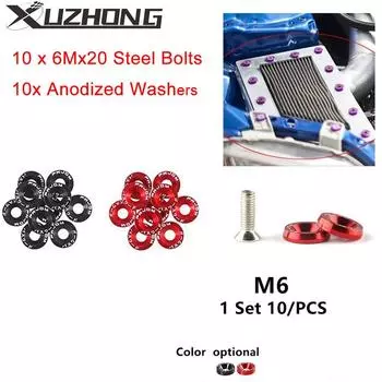 Универсальный M6 10 шт. автомобильный модифицированный шестигранный крепеж шайба крыла JDM бампер двигатель алюминиевые вогнутые винты для Honda LBJ-1001 красный