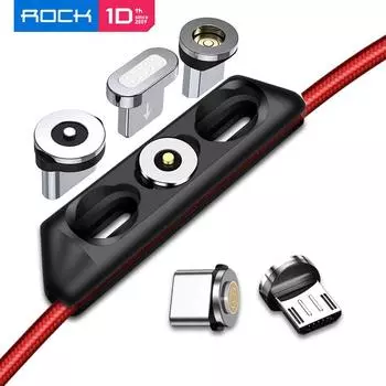 Универсальный магнитный кабель ROCK, чехол с разъемом Micro USB Type C, портативный ящик для хранения, адаптер USB C, магнитный разъем, аксессуары для хранения головок 1pcs чёрный