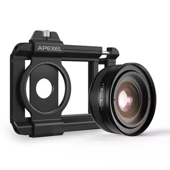 Универсальный макрообъектив APEXEL APL-ZM100 для телефона из алюминиевого сплава с увеличением 10X-20X F1.05, большой чёрный