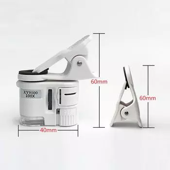Универсальный микроскоп с зажимом, 100-кратное увеличительное стекло, зажим для телефона, встроенная светодиодная подсветка, УФ-валюта белый