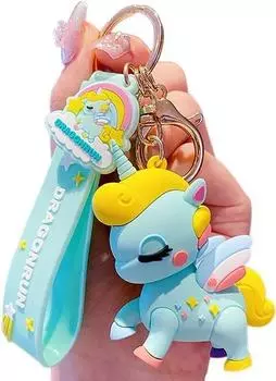 Универсальный милый аниме-брелок LeChengMM в виде единорога, сумочки, машины зеленого цвета, брелок, ремешок, брелок.