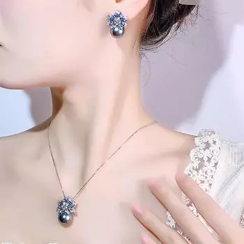 Универсальный модный комплект из серого жемчуга, ожерелье из серебра 925 пробы, серьги-иглы