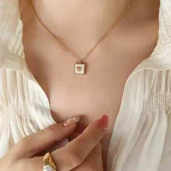 Универсальный модный комплект украшений в виде квадратной камелии с инкрустацией из белой морской ракушки