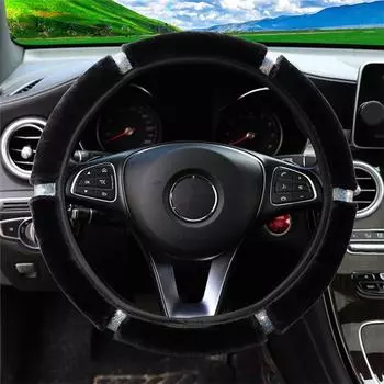 Универсальный мягкий плюшевый чехол на руль автомобиля, аксессуары для интерьера, чехол на руль чёрный