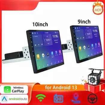 Универсальный мультимедийный видеоплеер 9 дюймов/10 дюймов 1 DIN, автомобильное радио, Android 13 с carplay WiFi, GPS, Bluetooth, аудио