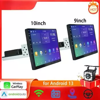 Универсальный мультимедийный видеоплеер 9 дюймов/10 дюймов 1 DIN, автомобильное радио, Android 13 с carplay WiFi, GPS, Bluetooth, аудио