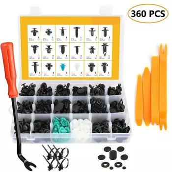 Универсальный набор 360+ шт. с инструментом Смешанные автомобильные крепежные клипсы Фиксатор Заклепка Автомобильный бампер Дверная панель Крыло