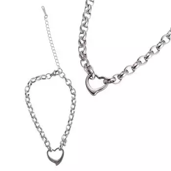 Универсальный набор украшений из титановой стали Модный кулон в виде сердца любви Аксессуары Унисекс Ожерелье Браслет для пары