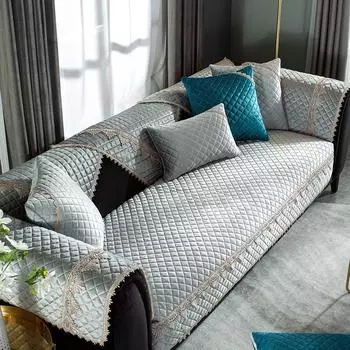 Универсальный нескользящий чехол для дивана с кружевными краями, L-образное украшение для гостиной, мебельное одеяло, зимнее толстое мягкое плюшевое чехлы для диванов 45x45cm pillowcase синий