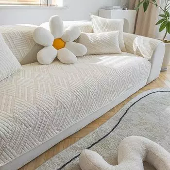 Универсальный нескользящий коврик для дивана из хлопка на все времена года, современный и минималистичный комбинированный коврик для дивана 70x70cm белый