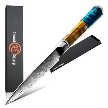 Универсальный нож 4,7 дюйма, 67 слоев, VG10, кухонные ножи из дамасской стали, профессиональный нож для нарезки мяса, фруктов, нож GRANDSHARP 4.7 Inch