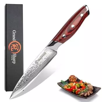 Универсальный нож Grandsharp, 5 дюймов, VG-10, кухонный нож из дамасской стали, 67 слоев, японский кухонный нож