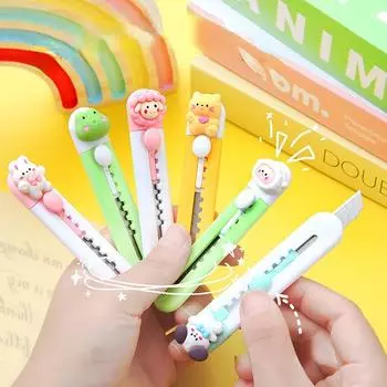 Универсальный нож Kawaii, мини-милый мультяшный нож с надписью, маленький Kawaii Box Cutter, портативный канцелярский нож, офисные аксессуары, студенческие 10*3.5cm