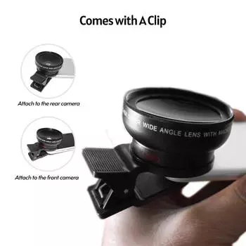 Универсальный объектив для камеры мобильного телефона с резьбой 37 мм, объектив для смартфона 0,45X 49UV, макро и широкоугольный объектив чёрный