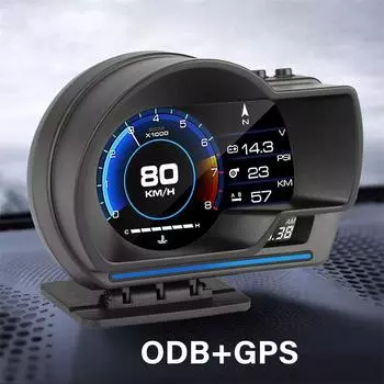 Универсальный Obd2&Gps Двойной системный измеритель спидометра Head Up Display Multi-Function Gauge Water Temp Turbo Car Accessories Hud P6 чёрный