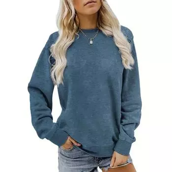 Универсальный однотонный пуловер, повседневный свитшот с круглым вырезом с длинными рукавами на осень и зиму, женская одежда S жёлтый