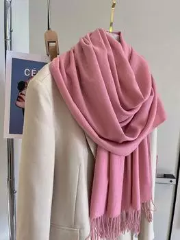 Универсальный однотонный шерстяной шарф с бахромой для женщин 2023 года, новый осенне-зимний выпускной красный шарф, оптовая продажа, теплая шаль 200cm