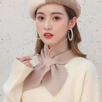 Универсальный осенне-зимний шарф-бантик, мягкий шейный шарф для женщин и девочек, повседневный теплый шарф с крестиком, модный однотонный мягкий теплый шарф A13