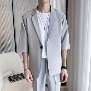 Универсальный пиджак, модный мужской простой однотонный повседневный пиджак с коротким рукавом, хорошо облегающие топы, костюм, пальто, большие размеры XS чёрный