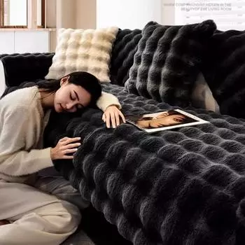 Универсальный плюшевый чехол для дивана квадратной формы, утолщенный чехол для дивана с кроликом, зимнее полотенце для гостиной, L, нескользящий коврик для дивана, одеяло для дивана, подушка для дивана 45cm pillowcase 1 pcs