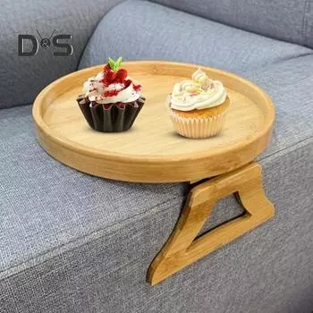 Универсальный поднос для дивана, складной поднос для напитков, закусок, контроль, приподнятые края, экономящий пространство дизайн, нескользящий приставной столик для дивана, круг A