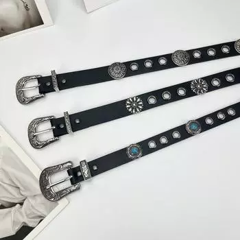 Универсальный пояс в стиле ретро в этническом стиле для женщин, черный, креативный бронзовый узор, декоративный пояс в стиле панк из ивы