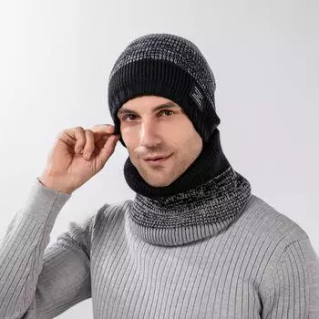 Универсальный постепенно меняющийся вязаный шарф-шапка из двух предметов, обязательная плюшевая шерстяная шапка, теплая накидка на шею для женщин в снежные дни тёмно-синий