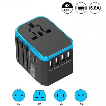 Универсальный преобразователь 2000 Вт, адаптер питания для дорожного зарядного устройства с USB-портами, 5,6 А, для смартфона, быстрая зарядка, вилка-переходник по всему миру