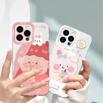 Универсальный прозрачный чехол для Apple 15 Pro Bunny Fat Girl Mini Milk Tea 8/7/11/12/14, защищающий от падений. iPhone15PROMAX