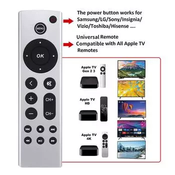 Универсальный пульт дистанционного управления для Apple TV 4K/Gen1 2 3 4/HDA2843 A2737 A2169 A1842 A1625 Простота использования Не требует программирования белый