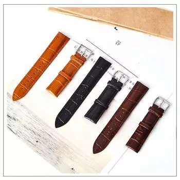 Универсальный ремешок для часов из натуральной кожи: Мягкий, водонепроницаемый браслет из коровьей кожи с рисунком под бамбук или крокодила для мужчин и женщин, с пряжкой. 17mm темно-коричневого