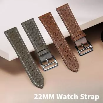 Универсальный ремешок для часов из телячьей кожи 22 мм для умных часов - дышащий ремешок для часов из натуральной телячьей кожи с открытыми отверстиями для часов Huawei Watch Xiaomi Watch ONLY for 22mm