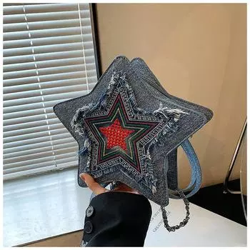 Универсальный рюкзак Niche Design из денима синего цвета с пятиконечной звездой, новая модная многоцелевая женская сумка-мессенджер 2024 года