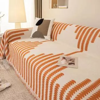 Универсальный секционный чехол для дивана с защитой от царапин, мягкий синельный вышитый диван-полотенце, противоскользящий чехол для дивана для гостиной 180x130 чёрный