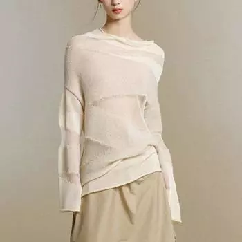 Универсальный сетчатый свитер с длинными рукавами в ленивом стиле с ажурной вязкой для женщин, носящих тонкую верхнюю одежду S серый