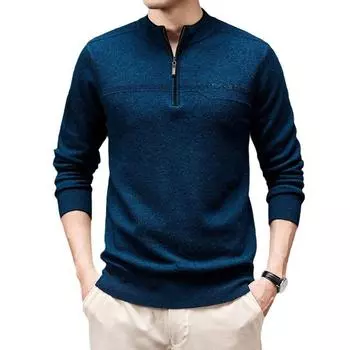 Универсальный шерстяной свитер с воротником-полуворотом на молнии, антипиллинговый, осень и зима, новый утолщенный свитер из 100% шерсти для молодых мужчин S