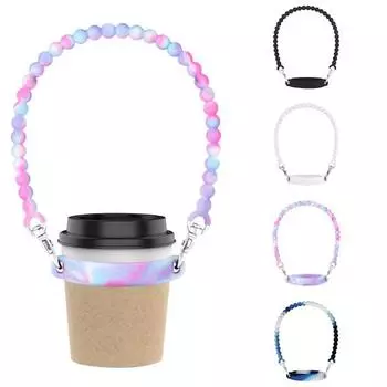 Универсальный силиконовый слинг для бутылки с водой, регулируемый противоскользящий градиентный цвет, бусины, держатель для напитков, ремешок 3