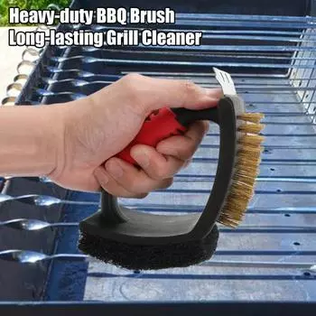 Универсальный скребок для барбекю 3 в 1, термостойкий инструмент для чистки гриля из нержавеющей стали для газовых угольных и обычных духовок серебряный