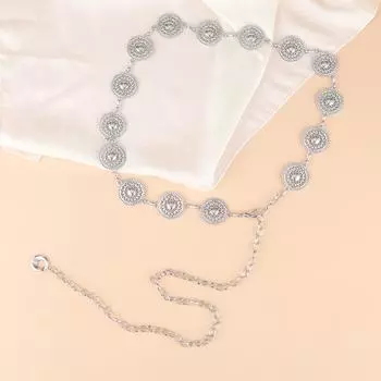 Универсальный стиль Богемия Регулируемый пояс Длинный пояс для платья Цепочка для тела для женщин и девочек Винтажная ажурная цепочка для талии серебряный