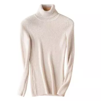 Универсальный свитер с высоким воротником для женщин на осень и зиму, облегающий свитер с длинными рукавами из шерстяной трикотажной толстой основы S темный кофе